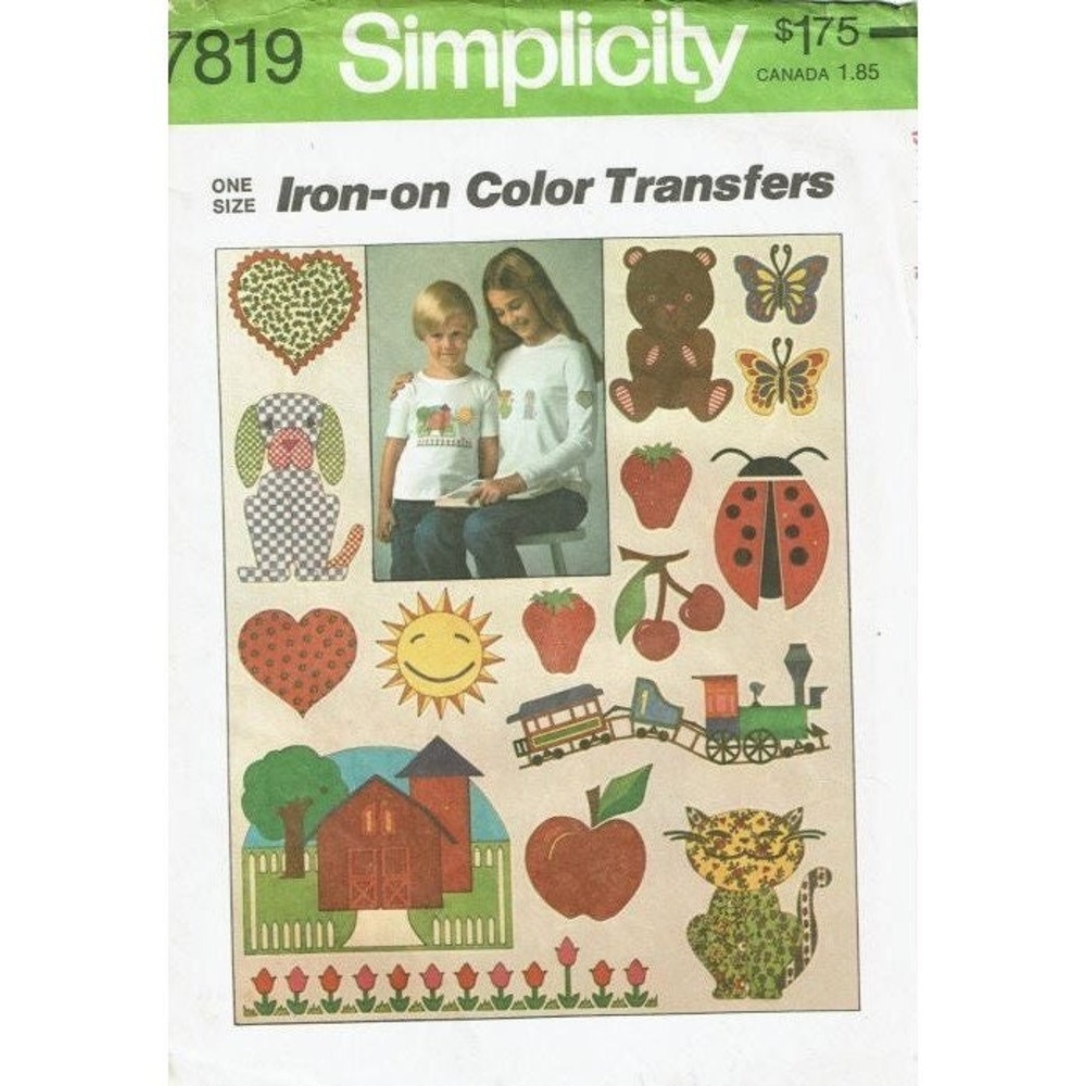 Simplicity Sewing Pattern 7819 Iron On Transfers Kids OS Multi Uncut Vintage